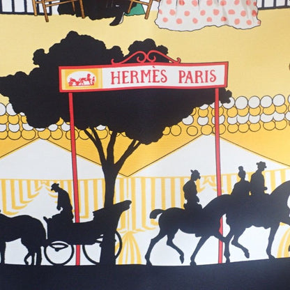 Hermes Carre 90 Ferea De Levlla Scarf Silk Black Yellow Ladies
