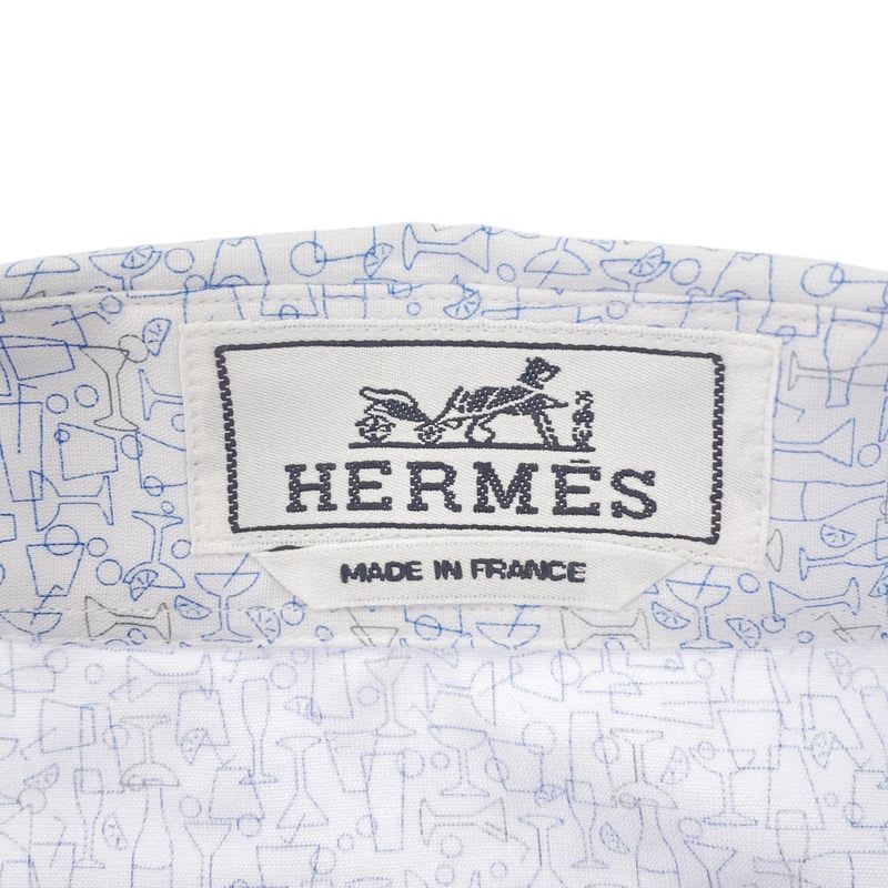 Hermes 21 SS All-Over Pattern Cotton Shirt White Blue 39