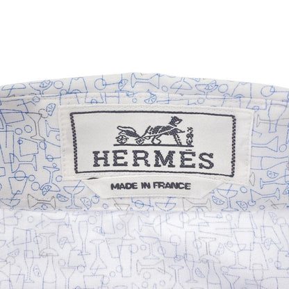 Hermes 21 SS All-Over Pattern Cotton Shirt White Blue 39