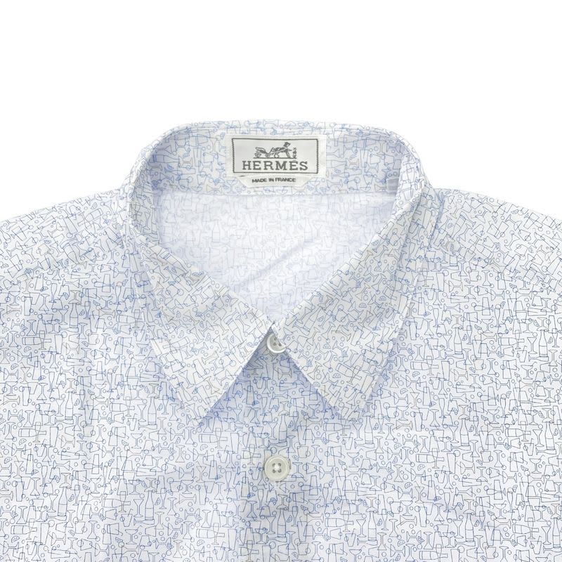 Hermes 21 SS All-Over Pattern Cotton Shirt White Blue 39