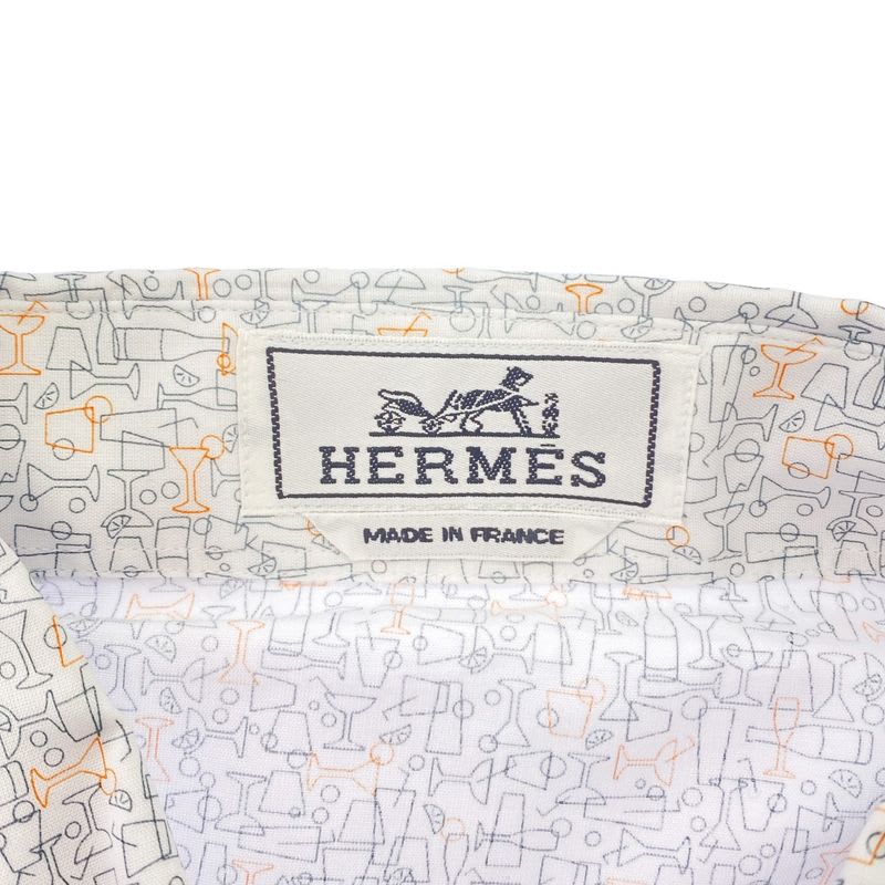 Hermes 21 SS All-Over Pattern Cotton Shirt White Black 37
