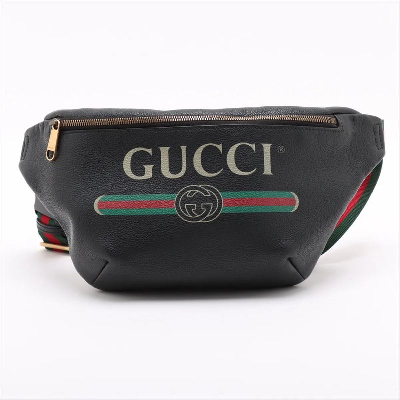 Gucci Leather 2way Body Bag Crossbody Sherry Line 530412 Waist Pouch Black Men