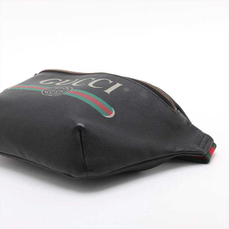 Gucci Leather 2way Body Bag Crossbody Sherry Line 530412 Waist Pouch Black Men