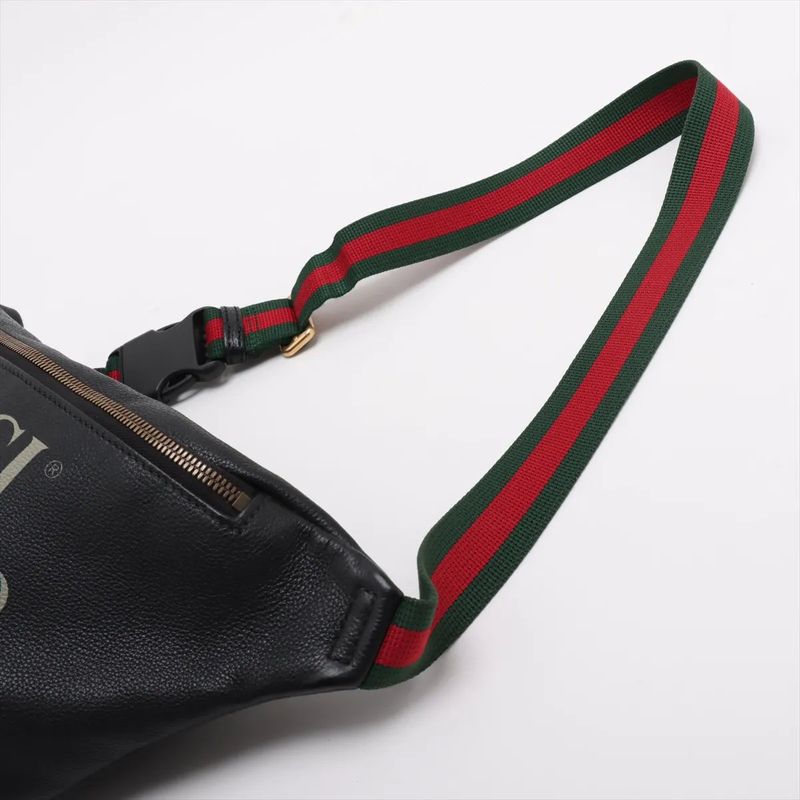 Gucci Leather 2way Body Bag Crossbody Sherry Line 530412 Waist Pouch Black Men