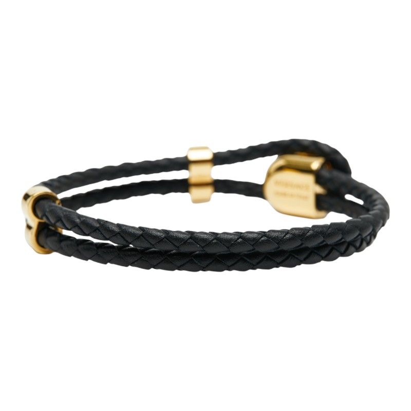 Versace Medusa Bracelet 2 Rows Black Gold Leather Plated Ladies Versace