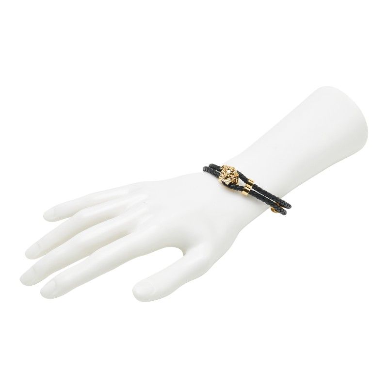 Versace Medusa Bracelet 2 Rows Black Gold Leather Plated Ladies Versace