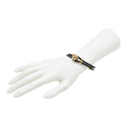 Versace Medusa Bracelet 2 Rows Black Gold Leather Plated Ladies Versace