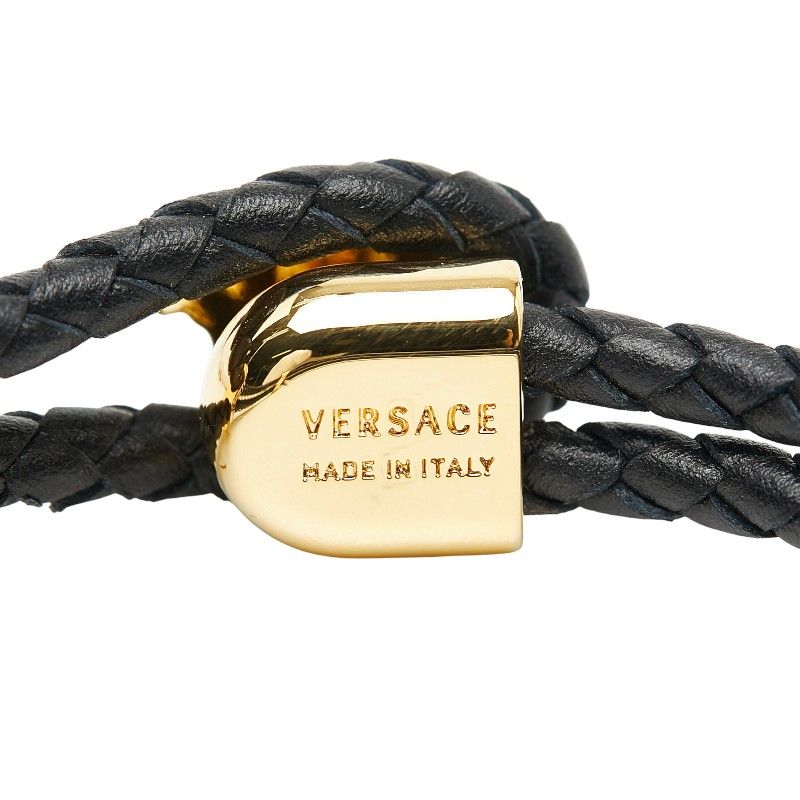 Versace Medusa Bracelet 2 Rows Black Gold Leather Plated Ladies Versace