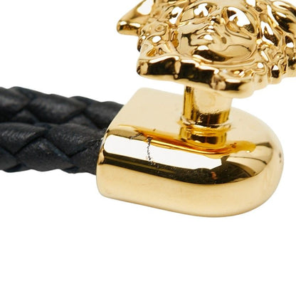 Versace Medusa Bracelet 2 Rows Black Gold Leather Plated Ladies Versace