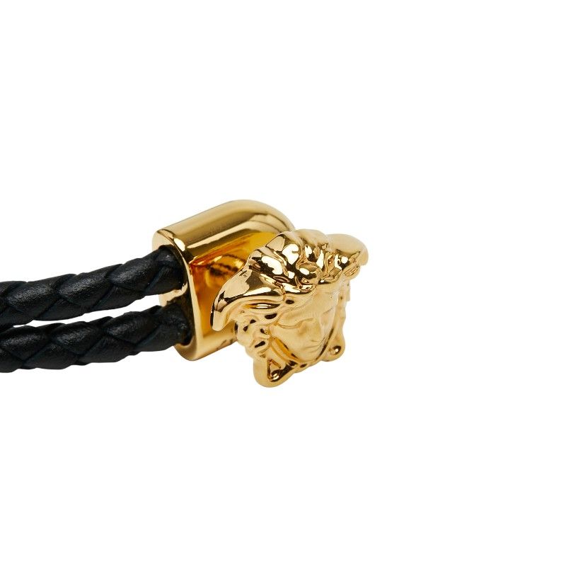 Versace Medusa Bracelet 2 Rows Black Gold Leather Plated Ladies Versace