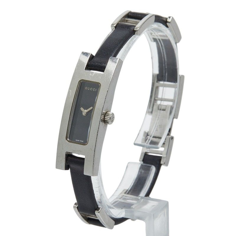 Gucci 3900l Silver Black Stainless Steel Leather Women's Gucci