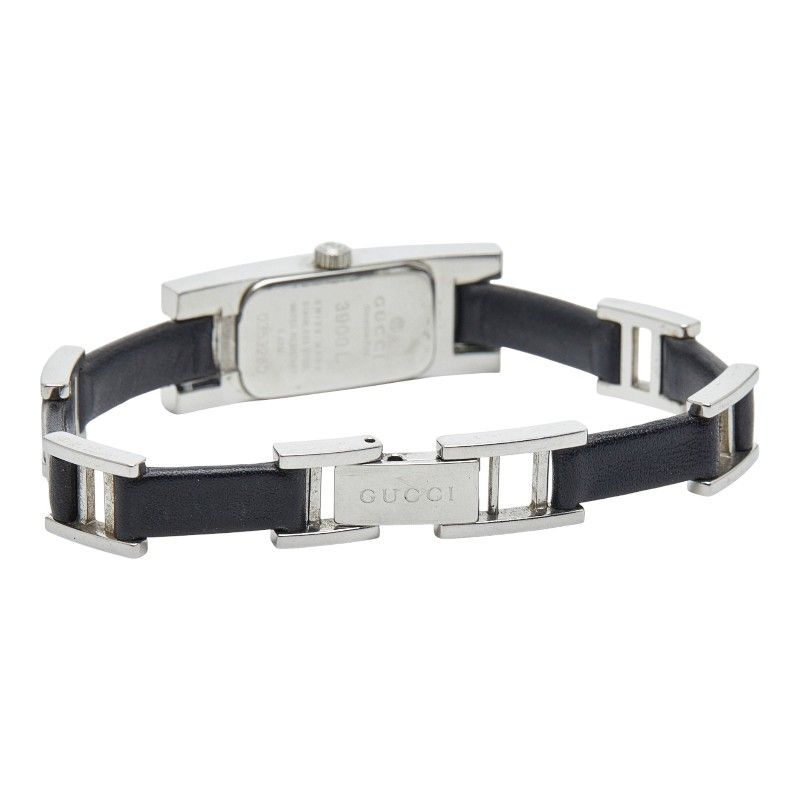 Gucci 3900l Silver Black Stainless Steel Leather Women's Gucci