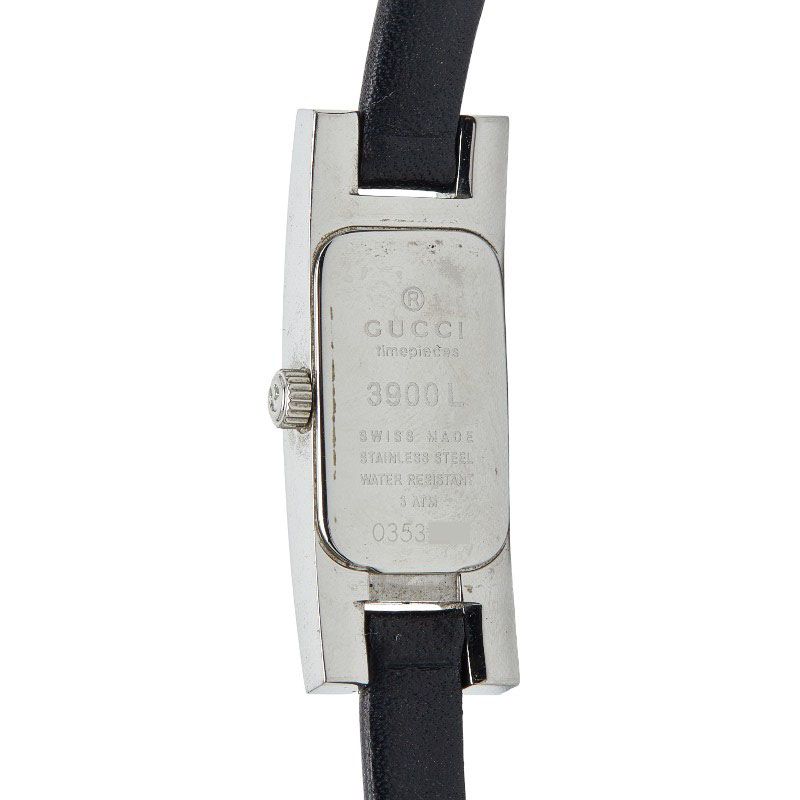 Gucci 3900l Silver Black Stainless Steel Leather Women's Gucci