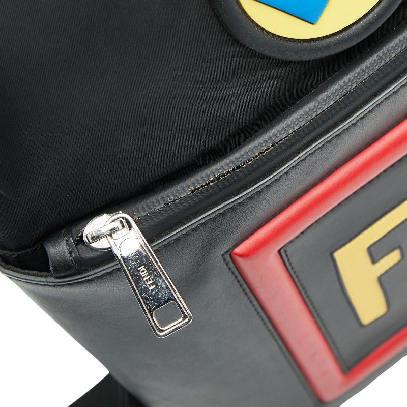 Fendi Logo Face Backpack Nap Sac 7vz034 Black Multicolor Nylon Leather Ladies