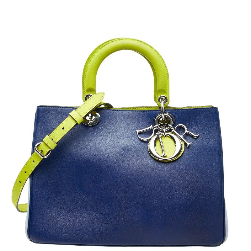 Diorissimo Handbag Shoulder Bag 2WAY Navy Blue Green Leather Women's Dior