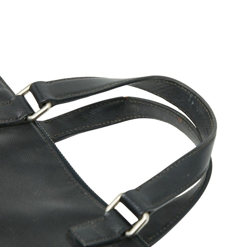 Prada Triangle Logo Plate Handbag Business Bag Black Saffiano Leather Women's