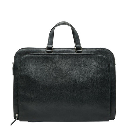 Prada Triangle Logo Plate Handbag Business Bag Black Saffiano Leather Women's