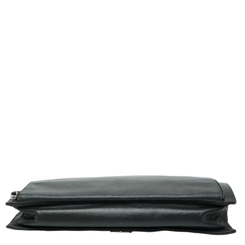 Prada Triangle Logo Plate Handbag Business Bag Black Saffiano Leather Women's