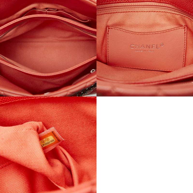 Chanel Matelasse Coco Mark Chain Shoulder Bag Orange Caviar Skin Women's Chanel