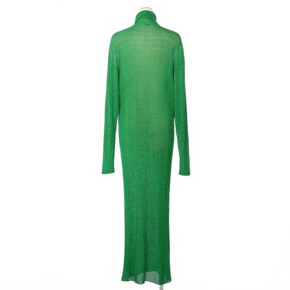 Balenciaga 21ss Glitter Lamé Rib Knit Turtleneck Dress XS Green 641365