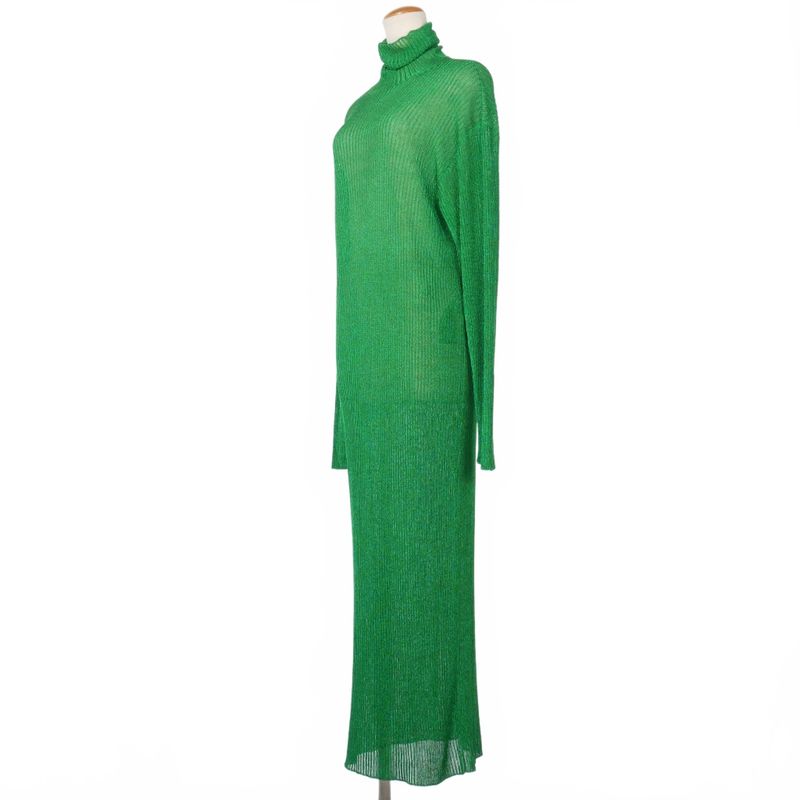 Balenciaga 21ss Glitter Lamé Rib Knit Turtleneck Dress XS Green 641365