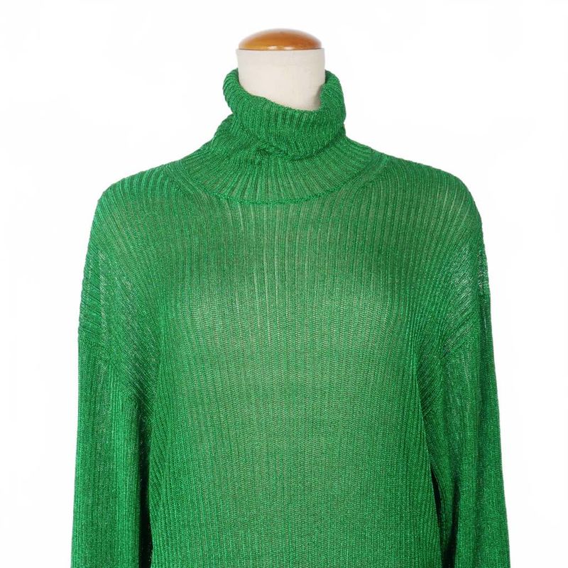 Balenciaga 21ss Glitter Lamé Rib Knit Turtleneck Dress XS Green 641365