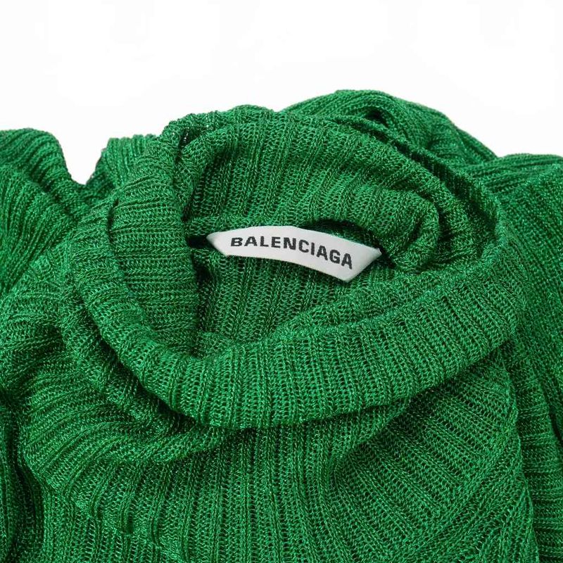 Balenciaga 21ss Glitter Lamé Rib Knit Turtleneck Dress XS Green 641365