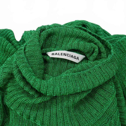 Balenciaga 21ss Glitter Lamé Rib Knit Turtleneck Dress XS Green 641365