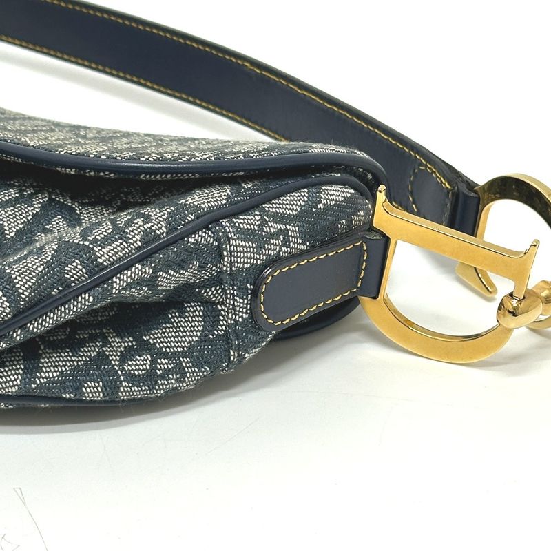 Christian Dior Shoulder Bag Trotter Oblique Saddle Bag Canvas Leather Navy