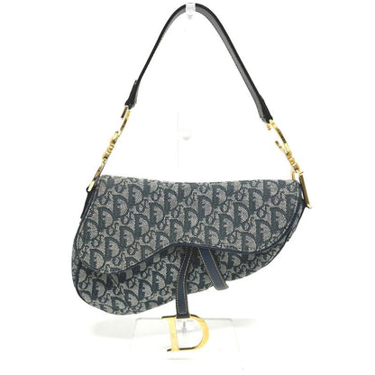 Christian Dior Shoulder Bag Trotter Oblique Saddle Bag Canvas Leather Navy