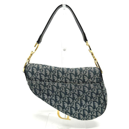 Christian Dior Shoulder Bag Trotter Oblique Saddle Bag Canvas Leather Navy