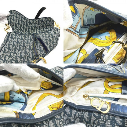 Christian Dior Shoulder Bag Trotter Oblique Saddle Bag Canvas Leather Navy