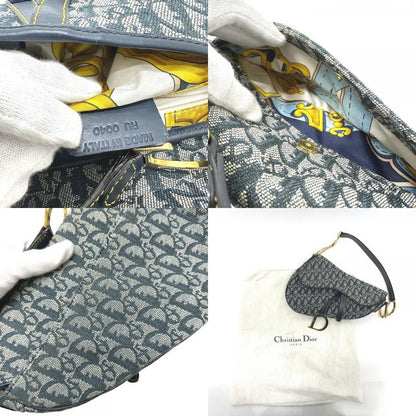 Christian Dior Shoulder Bag Trotter Oblique Saddle Bag Canvas Leather Navy