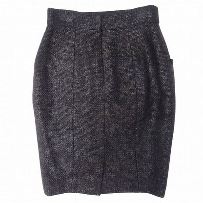 Chanel Tweed Skirt Tight Knee Length Coco Mark Plate Braided 14