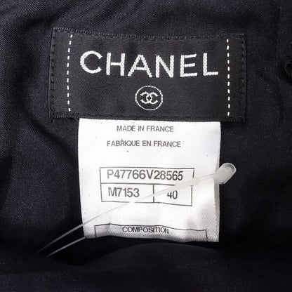 Chanel Tweed Skirt Tight Knee Length Coco Mark Plate Braided 14