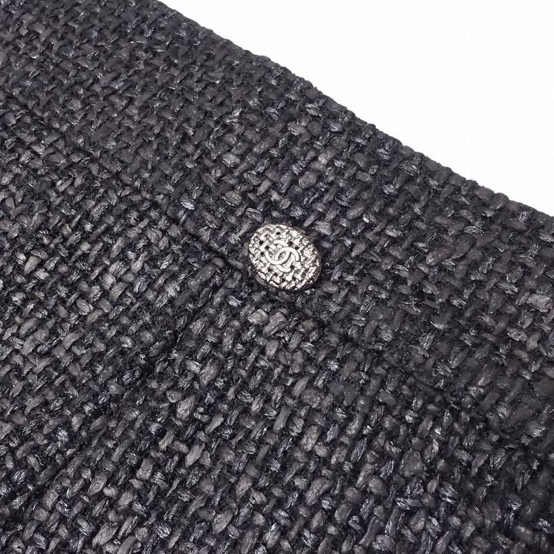 Chanel Tweed Skirt Tight Knee Length Coco Mark Plate Braided 14