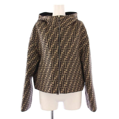 Fendi FF Logo Reversible Cropped Jacket Hoodie Outerwear 38 Black Beige