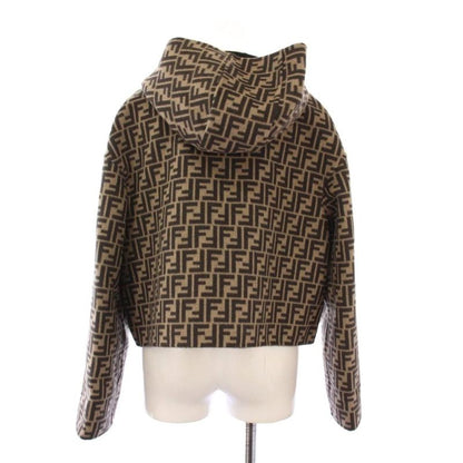 Fendi FF Logo Reversible Cropped Jacket Hoodie Outerwear 38 Black Beige