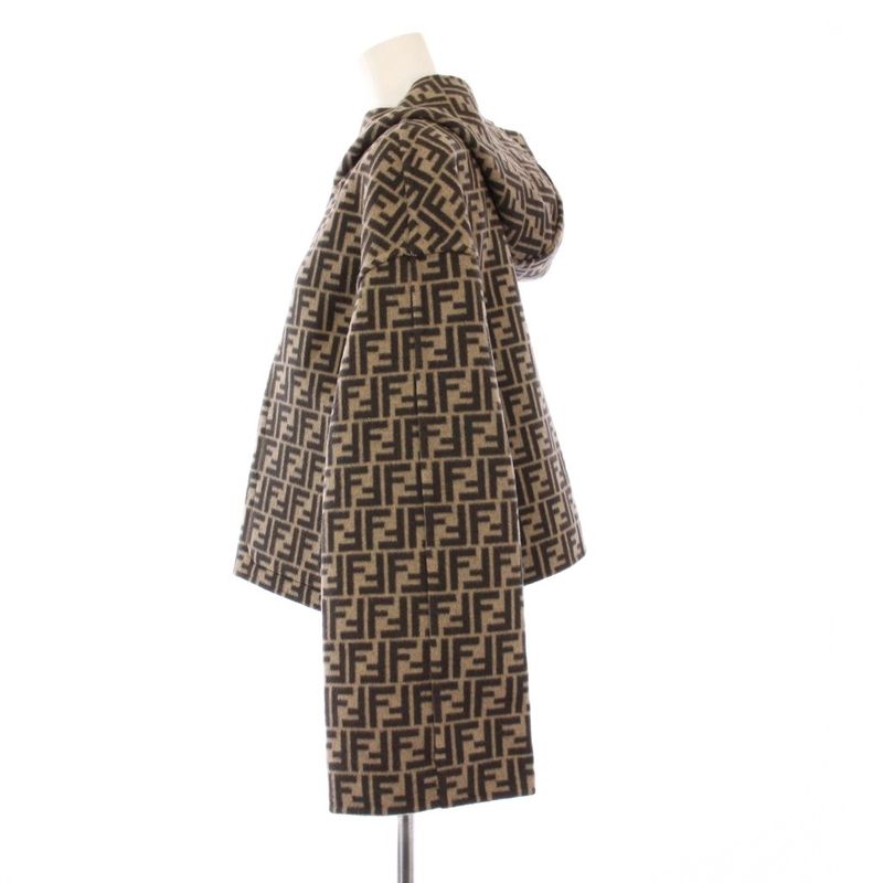 Fendi FF Logo Reversible Cropped Jacket Hoodie Outerwear 38 Black Beige