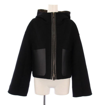 Fendi FF Logo Reversible Cropped Jacket Hoodie Outerwear 38 Black Beige