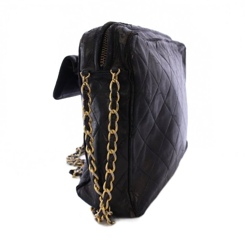 Chanel Matelasse Chain Shoulder Bag Fringe Coco Mark Leather Black No 1 KH • Oh