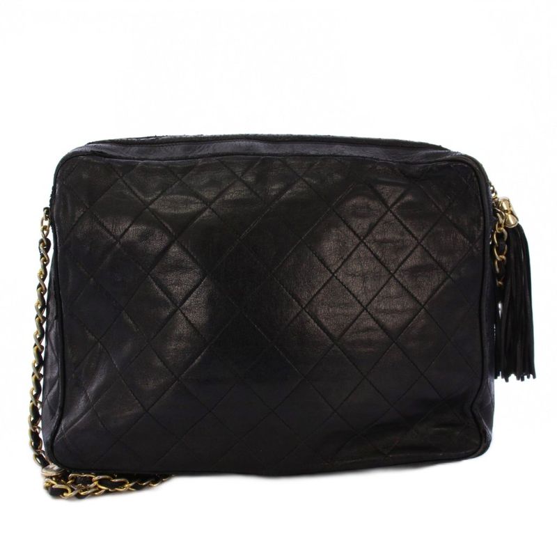 Chanel Matelasse Chain Shoulder Bag Fringe Coco Mark Leather Black No 1 KH • Oh