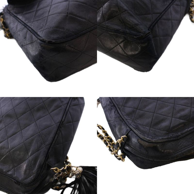 Chanel Matelasse Chain Shoulder Bag Fringe Coco Mark Leather Black No 1 KH • Oh