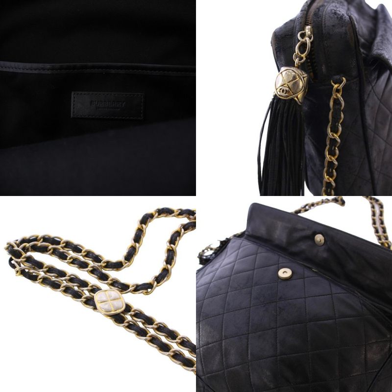 Chanel Matelasse Chain Shoulder Bag Fringe Coco Mark Leather Black No 1 KH • Oh