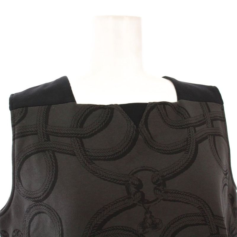 Hermes 25 AW Palfrowa Remix Print Sleeveless Dress Knee Length 36 Khaki KH