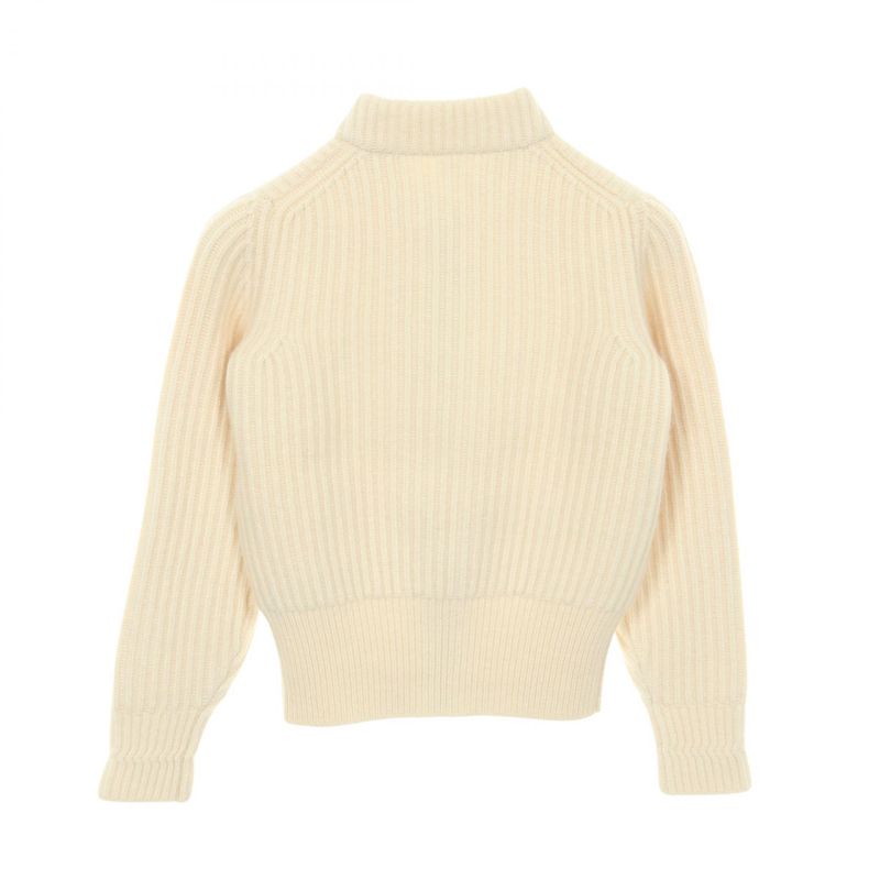 Hermes Knit Zip Up White Cashmere Sweater