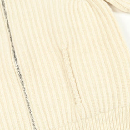 Hermes Knit Zip Up White Cashmere Sweater