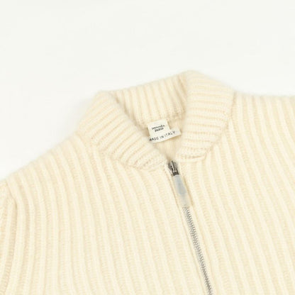 Hermes Knit Zip Up White Cashmere Sweater