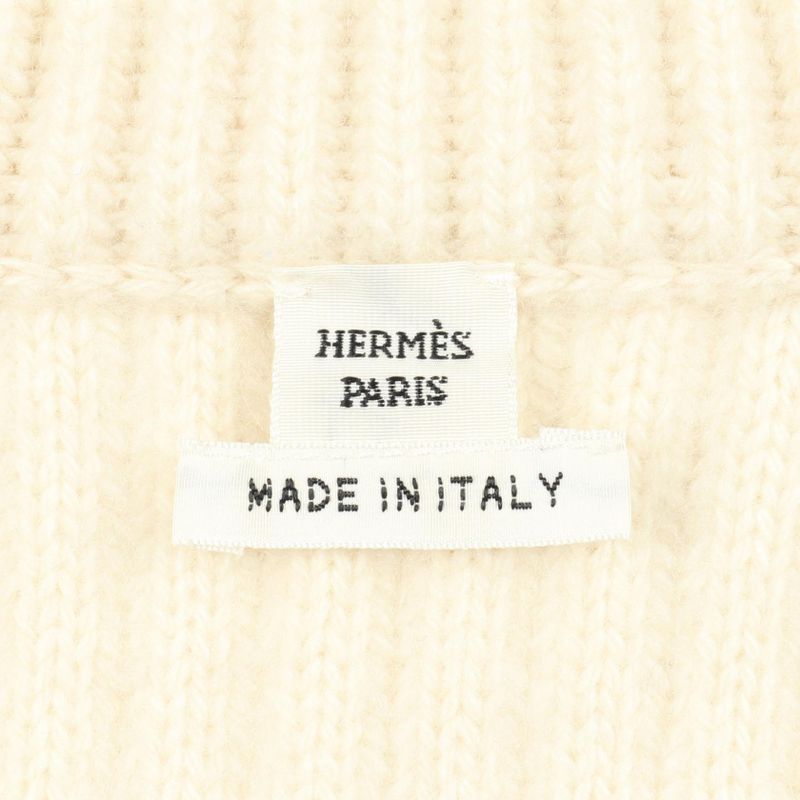 Hermes Knit Zip Up White Cashmere Sweater