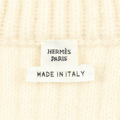 Hermes Knit Zip Up White Cashmere Sweater